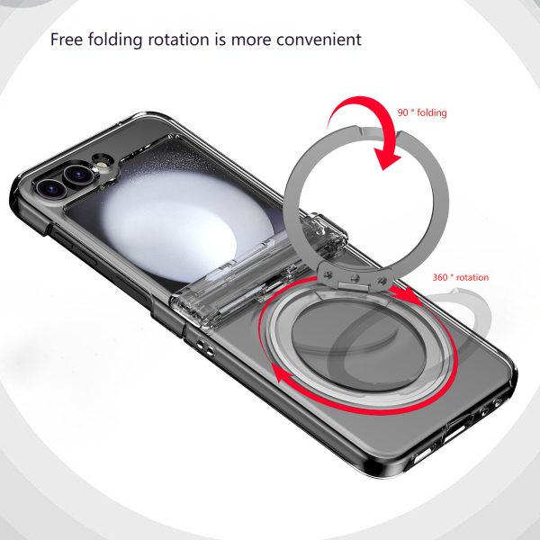 Hot Selling For Samsung Zflip6 Foldable Phone Case With Transparent Rotating Magnetic Bracket