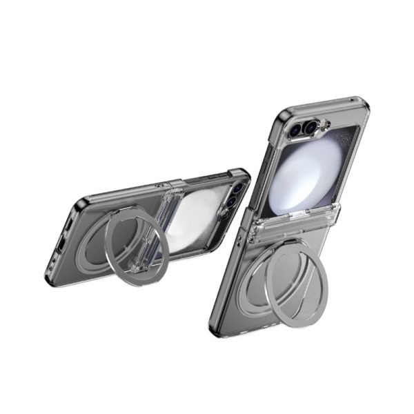 Hot Selling For Samsung Zflip6 Foldable Phone Case With Transparent Rotating Magnetic Bracket