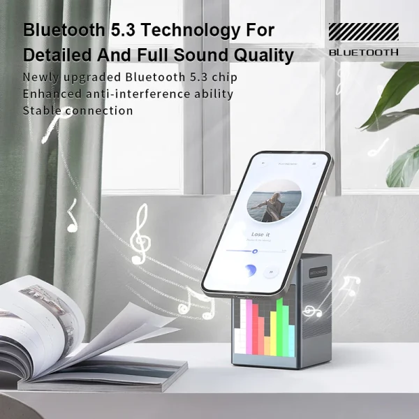 Multi Functional 6 in 1 Magnetic With Led Display BT Speaker Alarm Clock Pixel Animated Display Wireless Charger