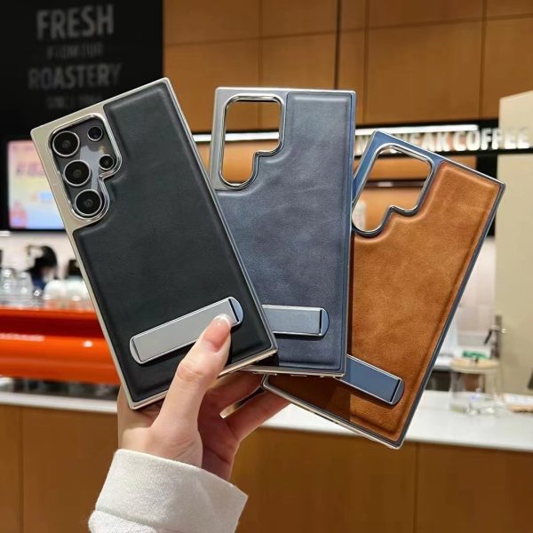 New Design Luxury Leather With Stand Bracket Phone Cover Case for Samsung S24 S23 S22 Ultra Plus Para Funda Bumper