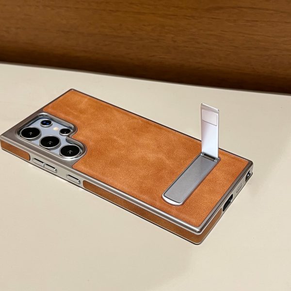 New Design Luxury Leather With Stand Bracket Phone Cover Case for Samsung S24 S23 S22 Ultra Plus Para Funda Bumper