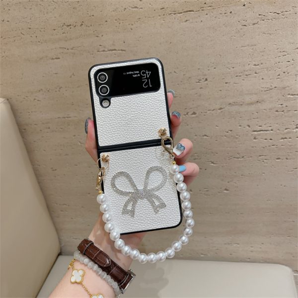 phone case for Samsung zflip 3 4 5 6 White background butterfly crown with pearl bracelet original folding