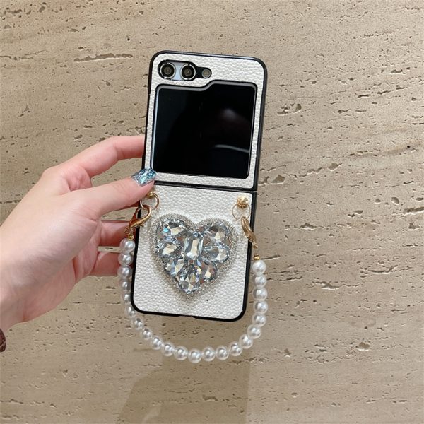 phone case for Samsung zflip 3 4 5 6 White background butterfly crown with pearl bracelet original folding