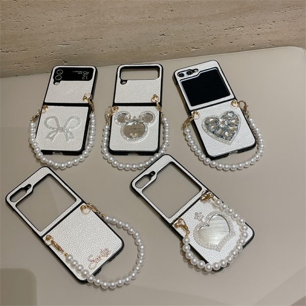 phone case for Samsung zflip 3 4 5 6 White background butterfly crown with pearl bracelet original folding