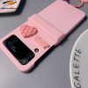 Pink Color Flower Lovely 3D Heart Shape PC Phone Cases For Samsung Galax ZFlip3 Flip4 Anti Fall Protective Cover