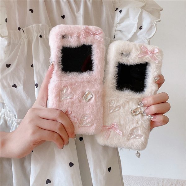 Plush 3D Star Phone Case for Samsung zflip5 Folding Screen Mobile Phone Case Winter flip4 zflip3 Furry Soft Protective Cover