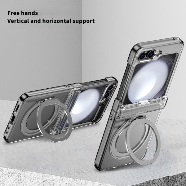 Samsung Zflip5, 6 mobile phone case transparent magnetic rotation stand multi-functional protective case