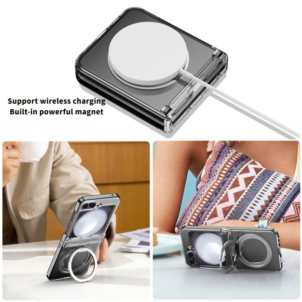 Samsung Zflip5, 6 mobile phone case transparent magnetic rotation stand multi-functional protective case