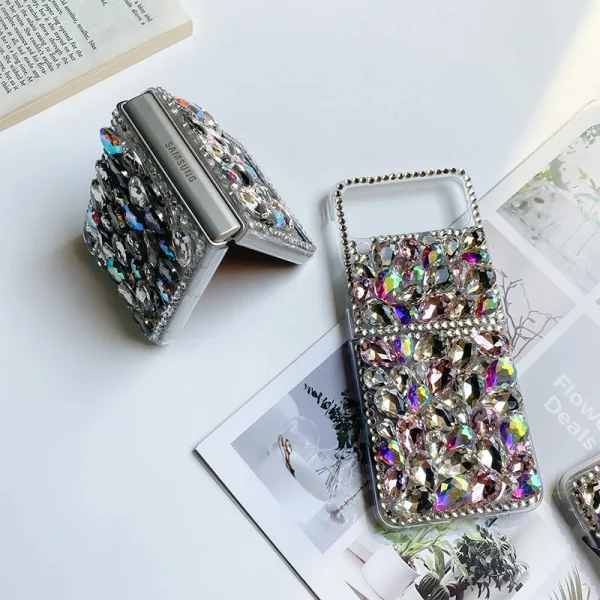 Women bling bling diamond clear phone case for samsung zfold 3 zflip 3 luxury case