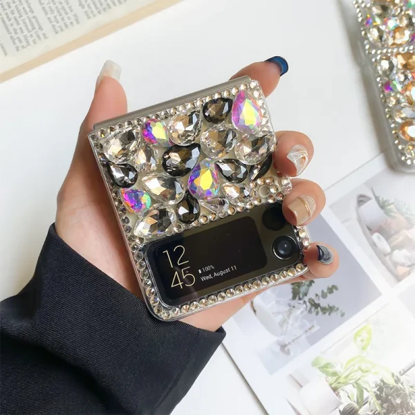 Women bling bling diamond clear phone case for samsung zfold 3 zflip 3 luxury case