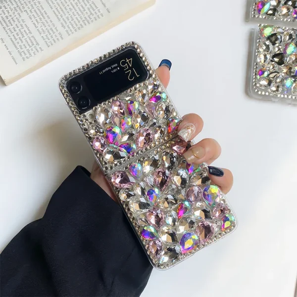 Women bling bling diamond clear phone case for samsung zfold 3 zflip 3 luxury case