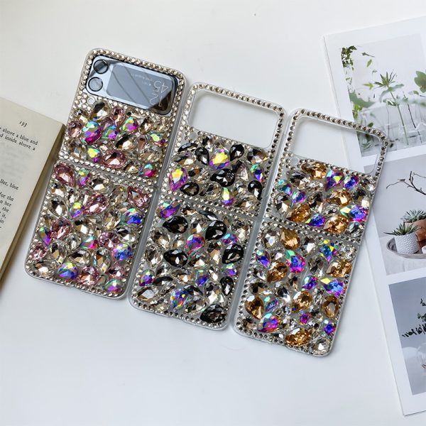 Women bling bling diamond clear phone case for samsung zfold 3 zflip 3 luxury case