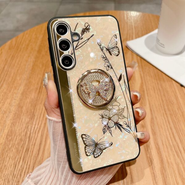 3D Butterfly Kickstand Bling Glitter Diamond Marble Ring Stand Shockproof Women Girls Rhinestone Phone Case for Samsung