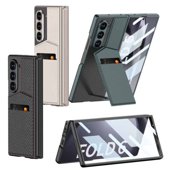 Credit Card Slot Holder Hinge Leather Case For Samsung Galaxy Z Fold 4 Z Fold 5 Fold 6 Flip 6 Leather Cover pocket