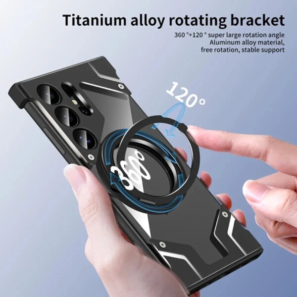 High Quality Transparent Metal Phone Case with rotation Magnetic Holder New Wholesale for Samsung S23 Ultra Cover for Protection