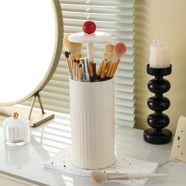 Large Capacity Press-to-raise Dustproof Organizer Brush Holder For Vanity Desktop Bathroom Countertop