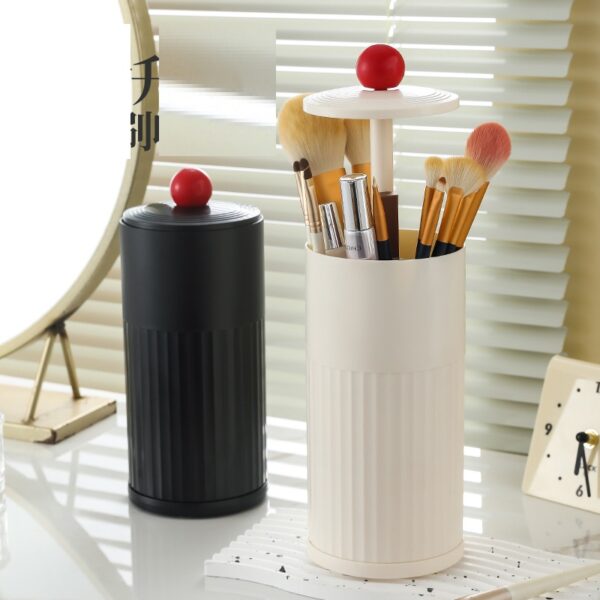 Large Capacity Press-to-raise Dustproof Organizer Brush Holder For Vanity Desktop Bathroom Countertop