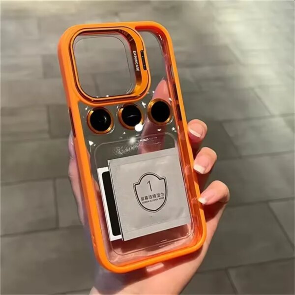 Lens Metal Ring Protector Stand Phone Case For IPhone 16 15 14 Pro 13 12 11 Pro Max Camera Protection Acrylic Shockproof Cover