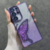 Luxury Glitter Quicksand Butterfly Case for Samsung S24 Ultra Plus S24Plus Gradient Plating Bling Camera Protector Soft Cover