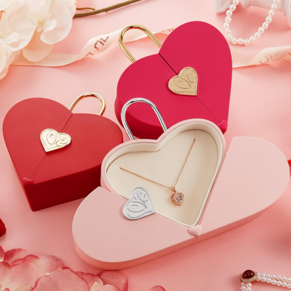 2024 double side open heart shape lock box jewelry packaging gift box with handle