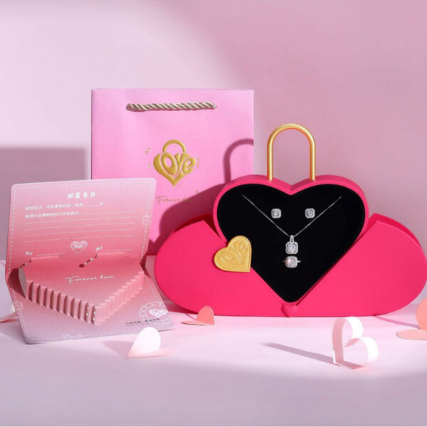 2024 double side open heart shape lock box jewelry packaging gift box with handle