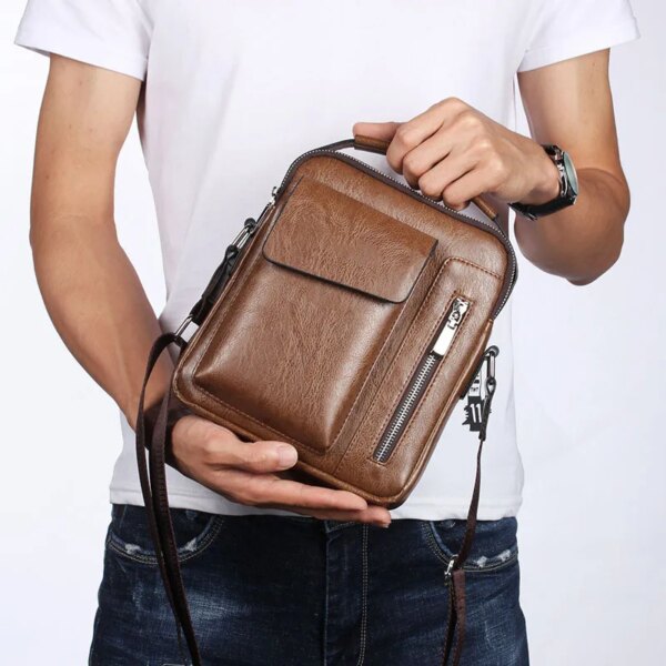 2024 NEW arrival men's pu leather bags fashion waterproof retro side bags men shoulder sling messenger bags