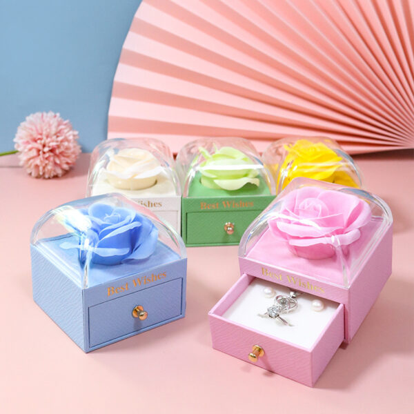 2025 Mother's Day Soap Flower Ring Pendant Box For Valentine's Day Gift Soap Rose Multiple Colors Box Of Jewelry