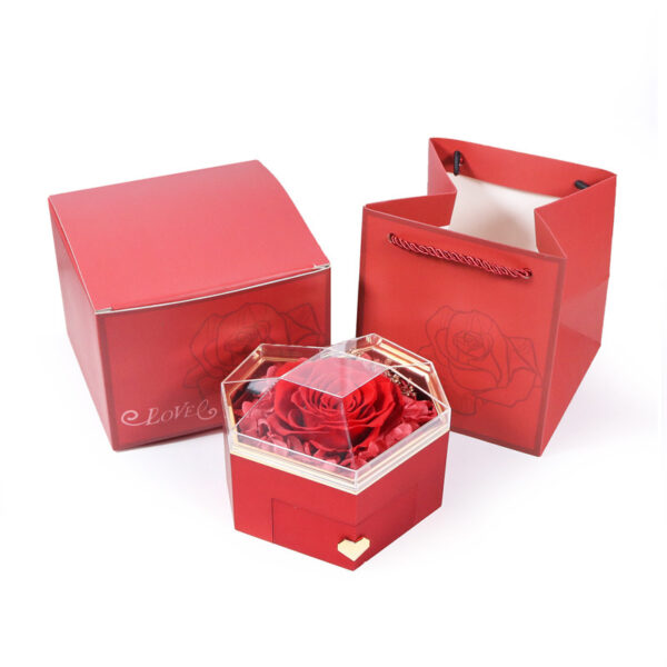 2025 Valentine Day Gifts Eternal Flower Rose Jewelry Acrylic Gift Box Ring Necklace Preserved Roses Heart Shape Jewelry Box