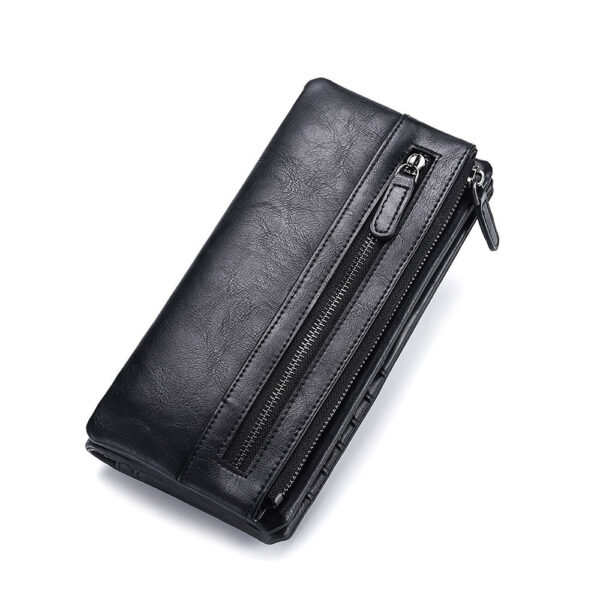 2025 Zipper Black Long Pu Leather Wallet With Wrise Handle For Men Purse