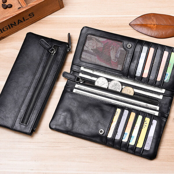 2025 Zipper Black Long Pu Leather Wallet With Wrise Handle For Men Purse