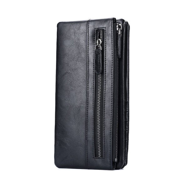 2025 Zipper Black Long Pu Leather Wallet With Wrise Handle For Men Purse