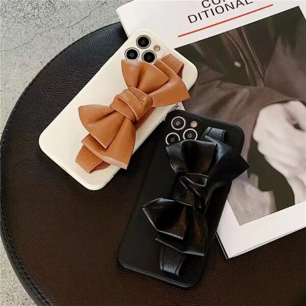 3D Leather Silicone Bow Bracelet Holder Phone Case for iphone 14 13 12 11 pro max Soft Camera Protection Cover for Samsung S21