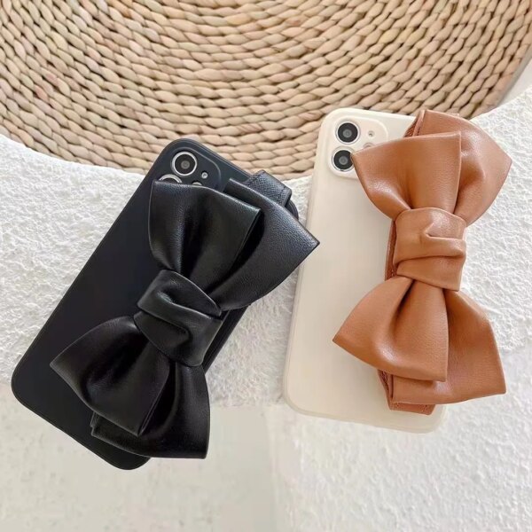 3D Leather Silicone Bow Bracelet Holder Phone Case for iphone 14 13 12 11 pro max Soft Camera Protection Cover for Samsung S21