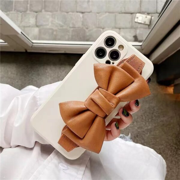 3D Leather Silicone Bow Bracelet Holder Phone Case for iphone 14 13 12 11 pro max Soft Camera Protection Cover for Samsung S21