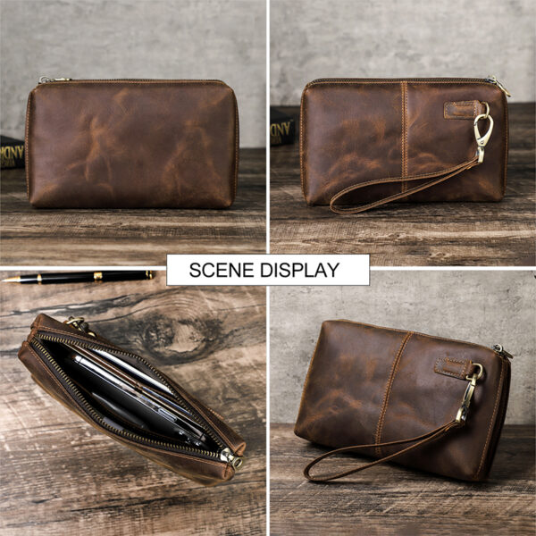 Casual Men's Handmade Leather Clutch Purse Bag Vintage Crazy Horse Leather Clutches Bag For Men Rfid Wristlet Wallet Purse