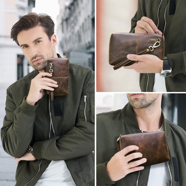 Casual Men's Handmade Leather Clutch Purse Bag Vintage Crazy Horse Leather Clutches Bag For Men Rfid Wristlet Wallet Purse