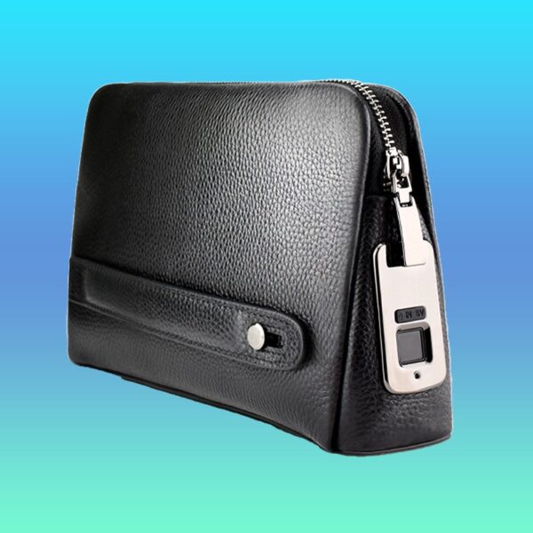 Custom Luxury Fingerprint Lock Fashion Purse Clutch Bags Purse Genuine Leather Men Handbag