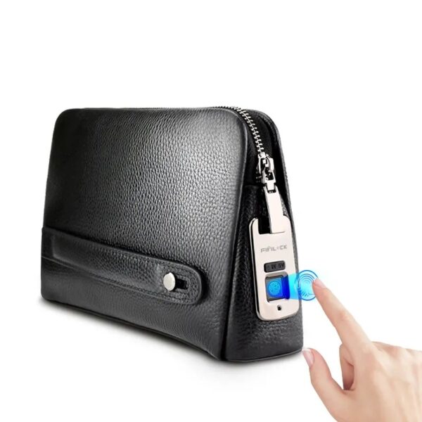 Custom Luxury Fingerprint Lock Fashion Purse Clutch Bags Purse Genuine Leather Men Handbag