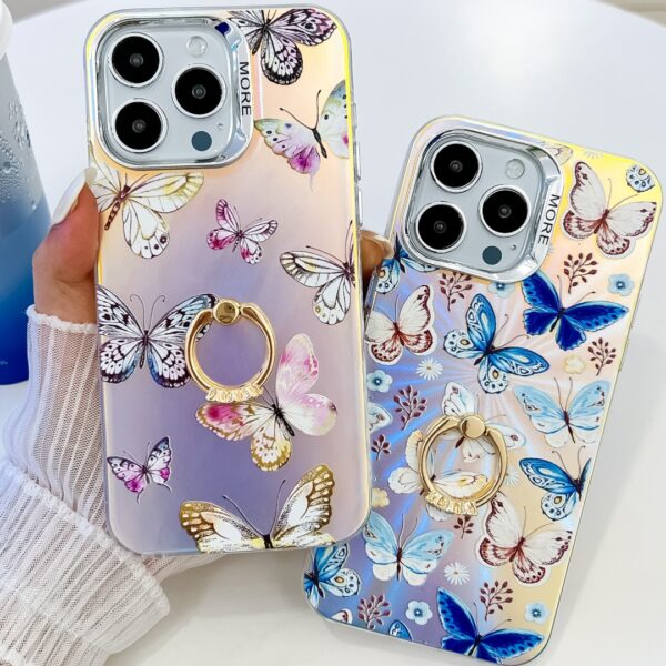 Electroplate Shockproof Laser Butterfly Phone Case for Samsung S24Ultra S23 S22 A54 A34 A35 A15 A55 A25 A35 A14 Ring Stand Cover