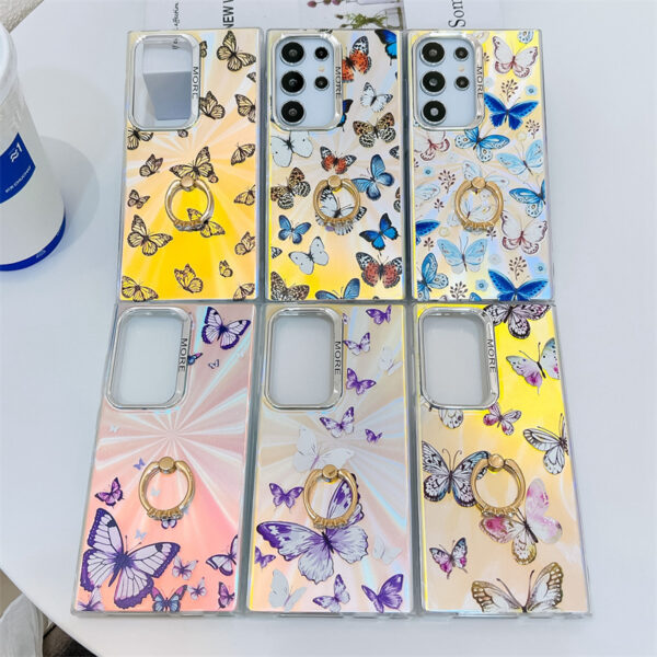 Electroplate Shockproof Laser Butterfly Phone Case for Samsung S24Ultra S23 S22 A54 A34 A35 A15 A55 A25 A35 A14 Ring Stand Cover