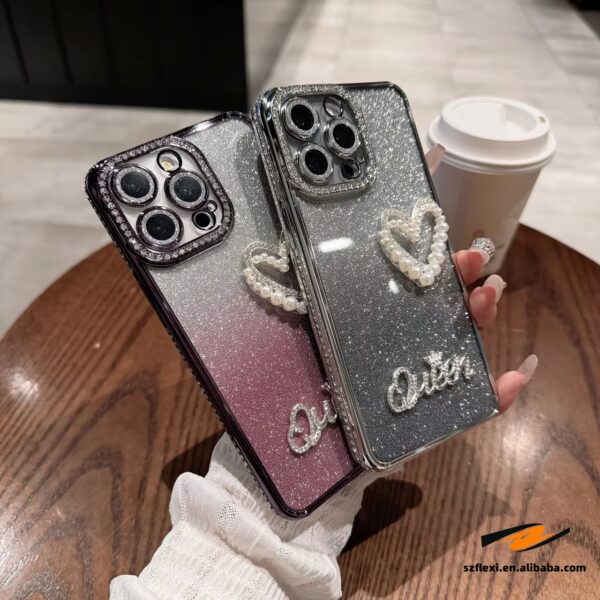 Electroplating Butterfly Stand Glitter Case For iPhone 16 15 14 13 12 Pro max Shiny Diamond Pearl Love Heart Cover