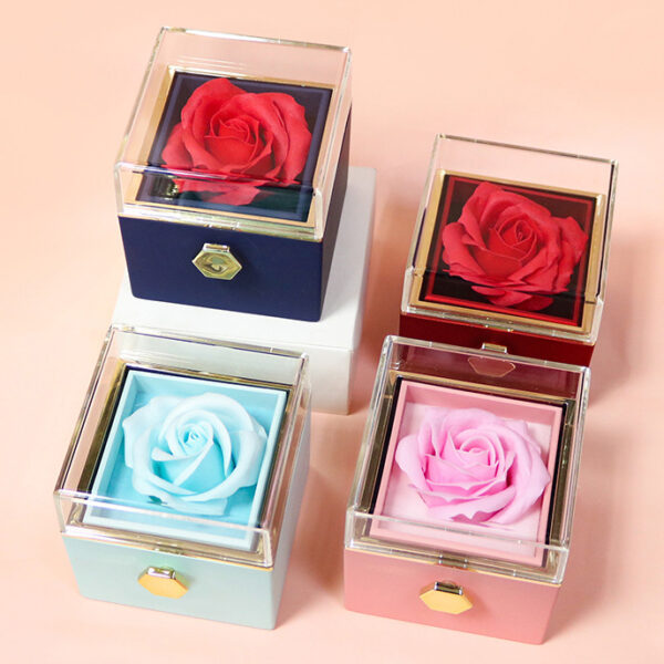 Factory Hot Valentines Day Gift Acrylic Rotatable Artificial Flower Necklace Ring Storage Box Soap Roses In Luxury Jewelry Box