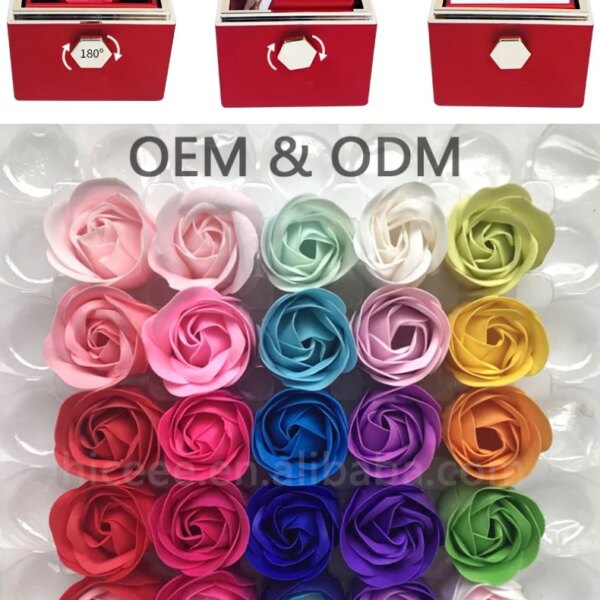 Factory Hot Valentines Day Gift Acrylic Rotatable Artificial Flower Necklace Ring Storage Box Soap Roses In Luxury Jewelry Box