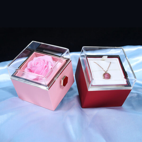 Factory Hot Valentines Day Gift Acrylic Rotatable Artificial Flower Necklace Ring Storage Box Soap Roses In Luxury Jewelry Box