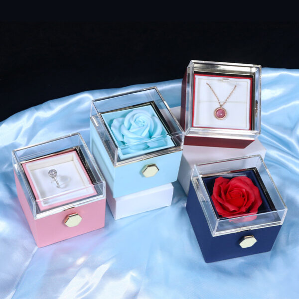 Factory Hot Valentines Day Gift Acrylic Rotatable Artificial Flower Necklace Ring Storage Box Soap Roses In Luxury Jewelry Box