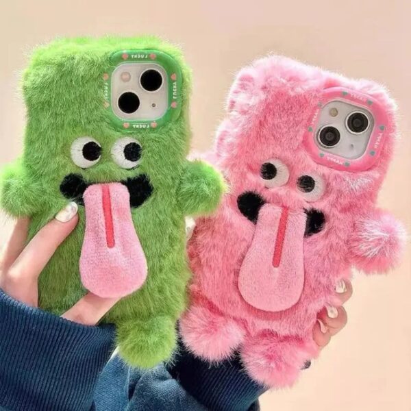 Fancy Plush Tongue Couples Phone Cases For iPhone 15 14 13 12 Pro Max Shockproof Cute Cover For iPhone 11 Girly Cases