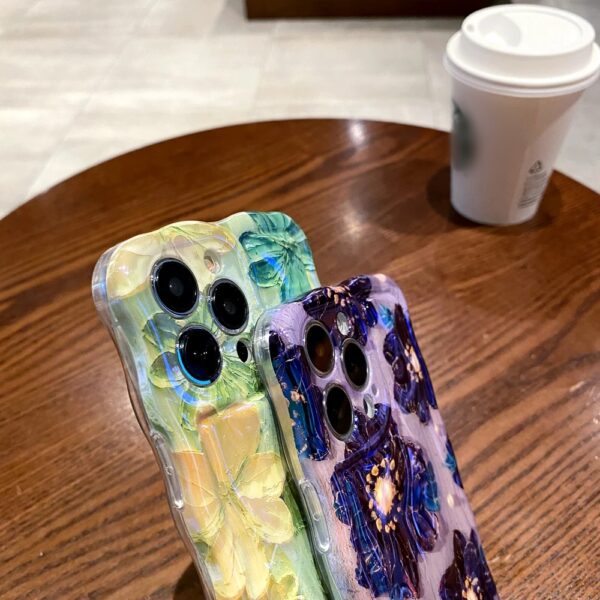 Fashion Flowers Phone Cases For iphone 11 12 13 14 15 Pro Max Blue Light Wavy Border Shockproof Silicone Cover with Strap