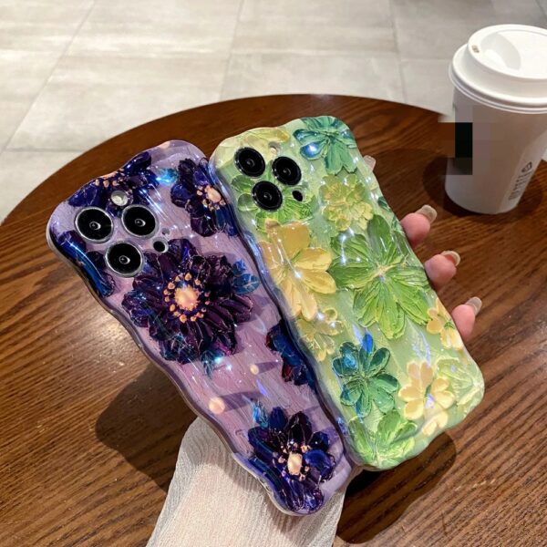 Fashion Flowers Phone Cases For iphone 11 12 13 14 15 Pro Max Blue Light Wavy Border Shockproof Silicone Cover with Strap