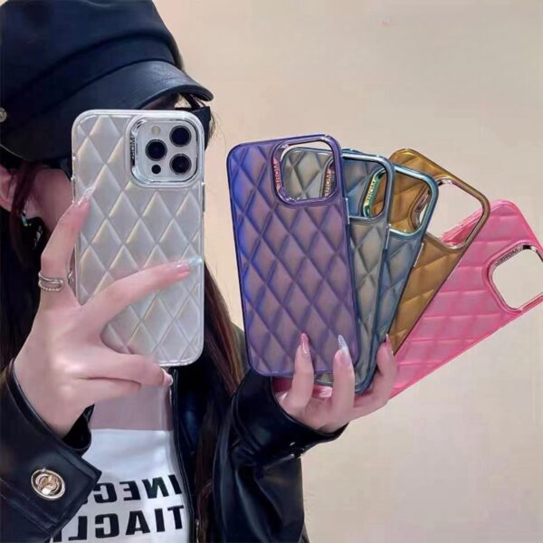 Fashion Gold Rhomboid Lattice PC Phone Case For iphone 15 Pro Max Case New Designer