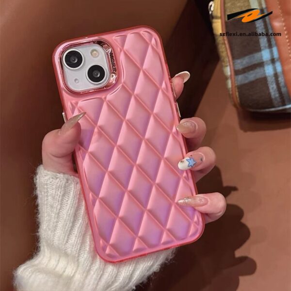 Fashion Gold Rhomboid Lattice PC Phone Case For iphone 15 Pro Max Case New Designer